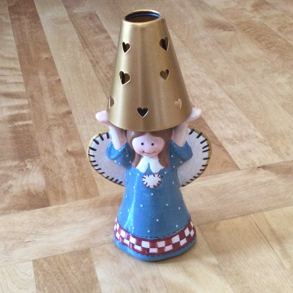 Cute tealight glass angel candleholder with shade